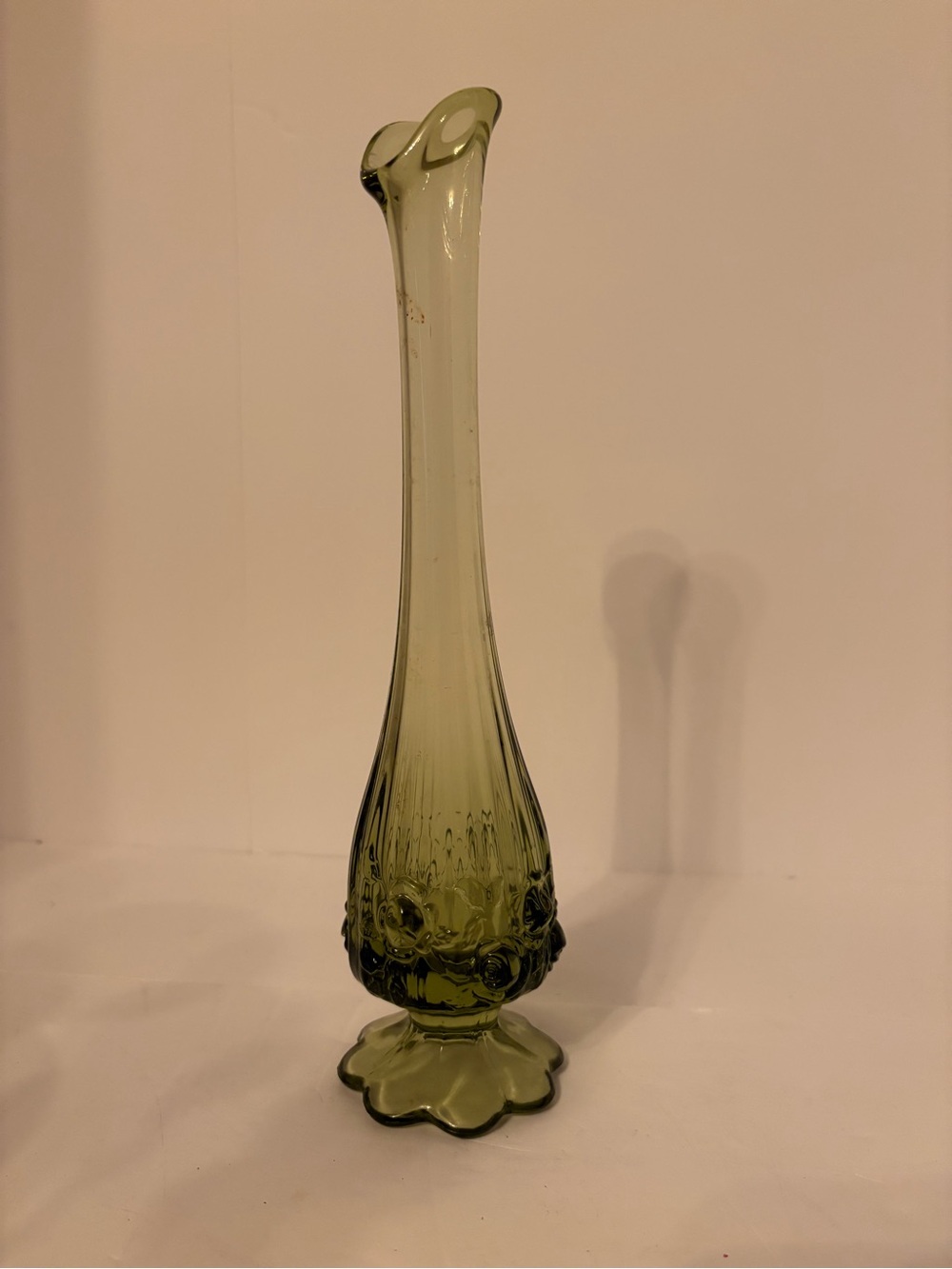 FENTON,  swung bud vase, olive green